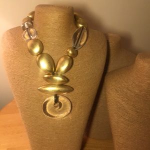 Rare Huge chunk statement bead clear gold necklace